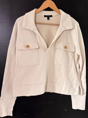 Banana Republic Cream Pullover Top Collared Long Sleeve Size Large